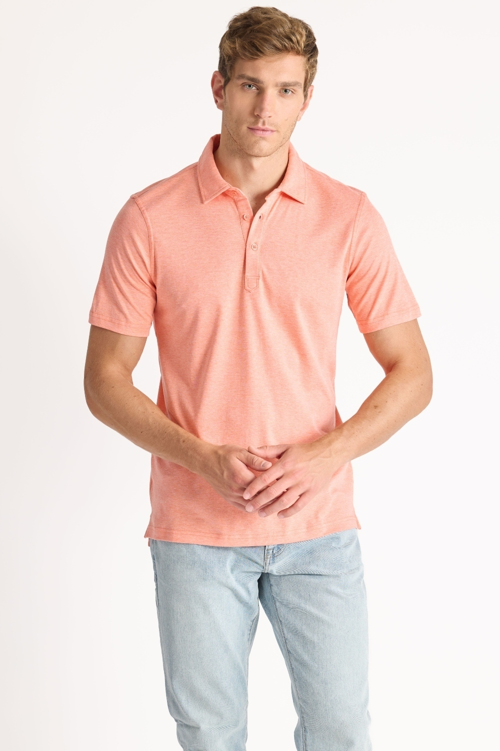 Raffi Sherwood Core Aqua Cotton 3-Button Short Sleeve Polo