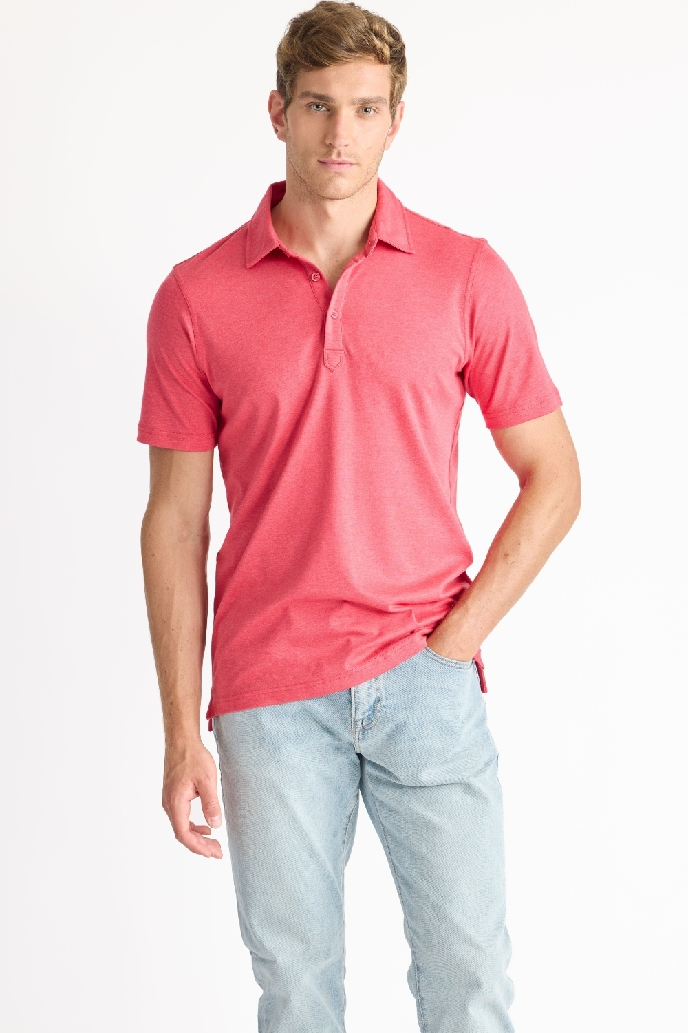 Raffi Sherwood Core Aqua Cotton 3-Button Short Sleeve Polo