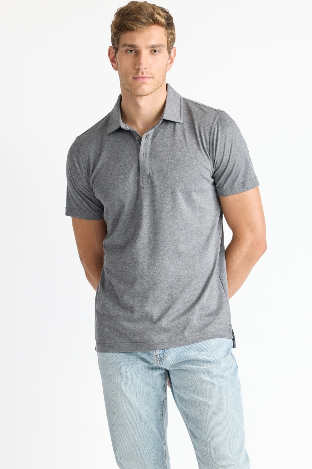 Raffi Sherwood Core Aqua Cotton 3-Button Short Sleeve Polo