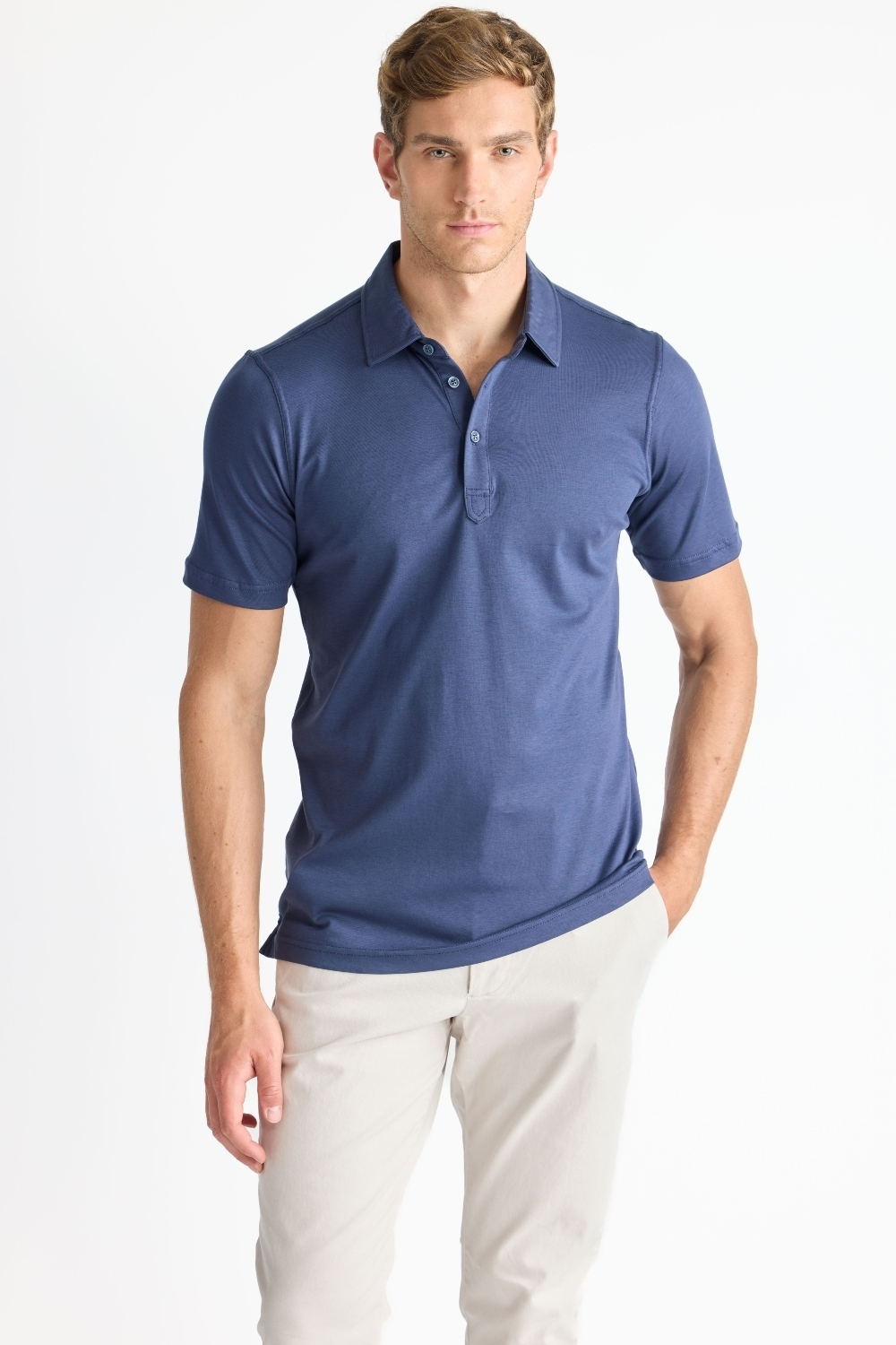 Raffi Sherwood Core Aqua Cotton 3-Button Short Sleeve Polo
