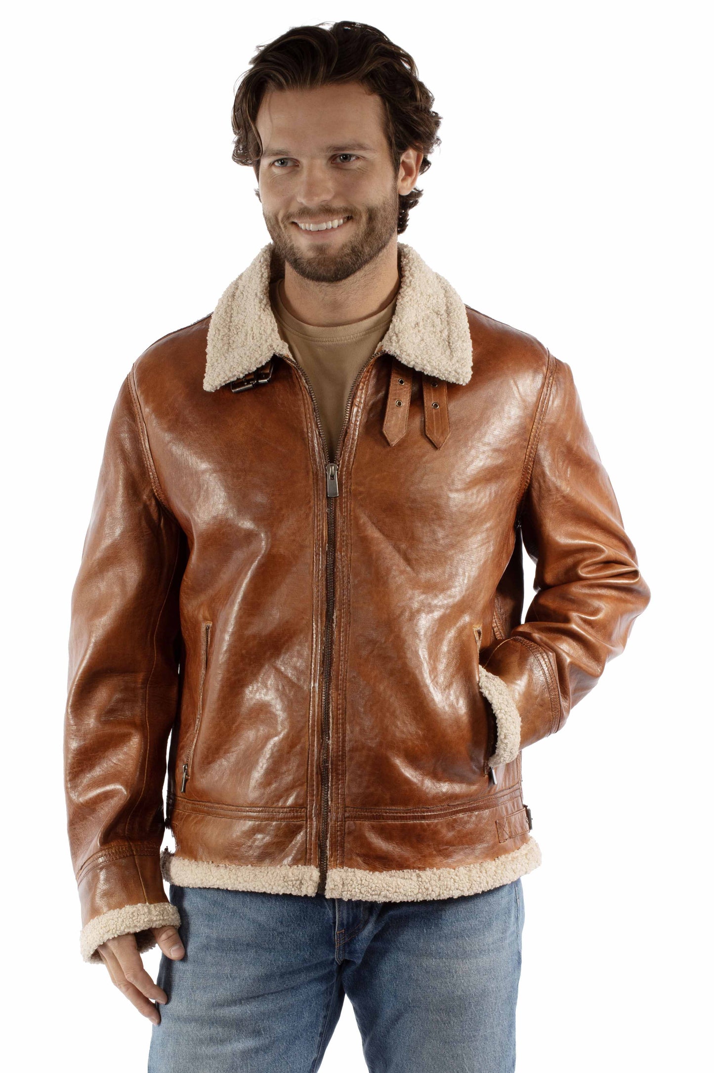 Scully 2049 Zip Front Shearling Collar Jacket