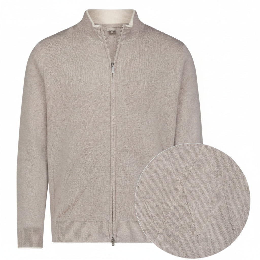 Raffi 90/10 Wool Cashmere Long Sleeve Front Zip Jacquard Jacket