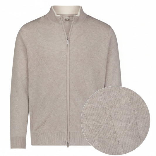 Raffi 90/10 Wool Cashmere Long Sleeve Front Zip Jacquard Jacket
