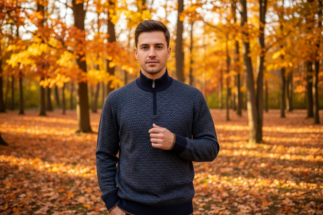 Raffi Long Sleeve Jacquard 1/4 Zip Pullover