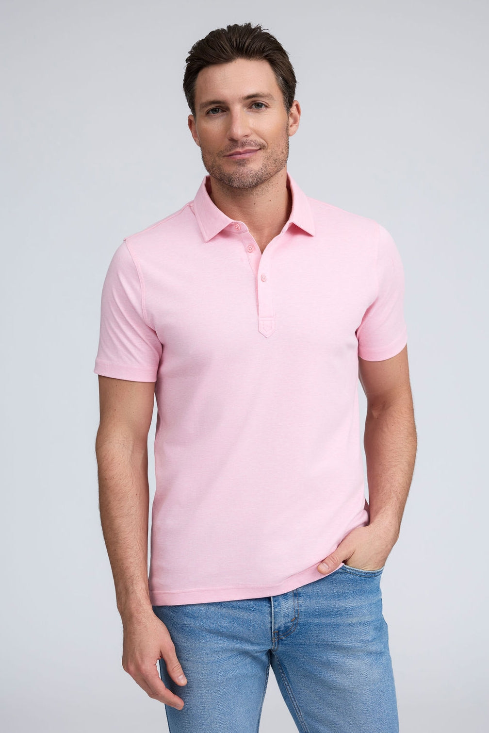 Raffi Sherwood Core Aqua Cotton 3-Button Short Sleeve Polo