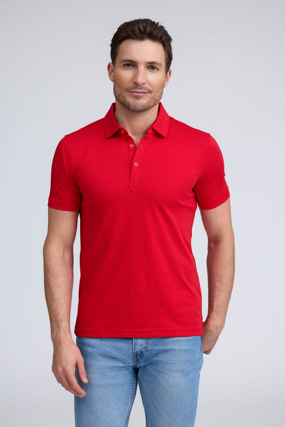 Raffi Sherwood Core Aqua Cotton 3-Button Short Sleeve Polo