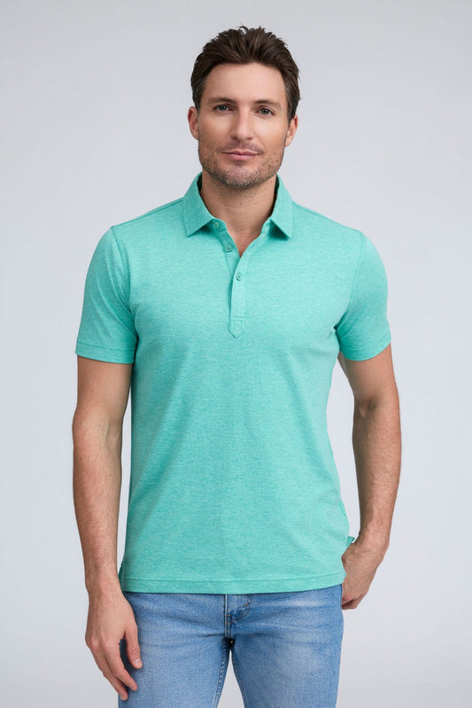 Raffi Sherwood Core Aqua Cotton 3-Button Short Sleeve Polo