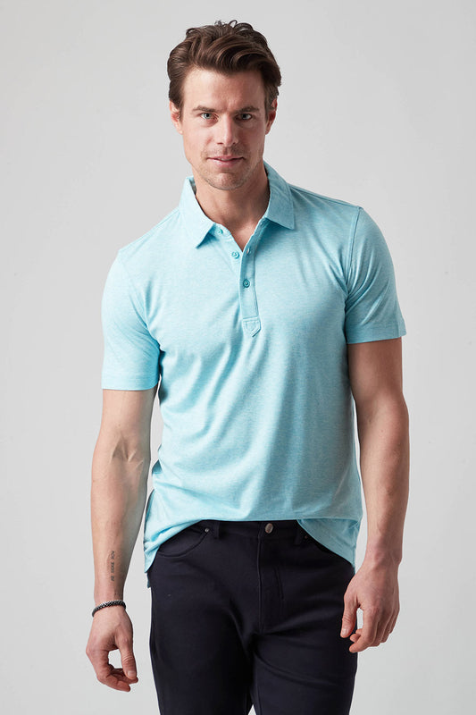 Raffi Sherwood Core Aqua Cotton 3-Button Short Sleeve Polo
