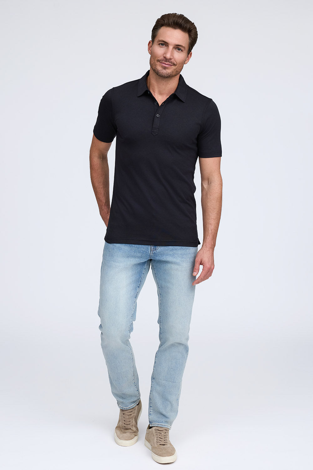 Raffi Sherwood Core Aqua Cotton 3-Button Short Sleeve Polo
