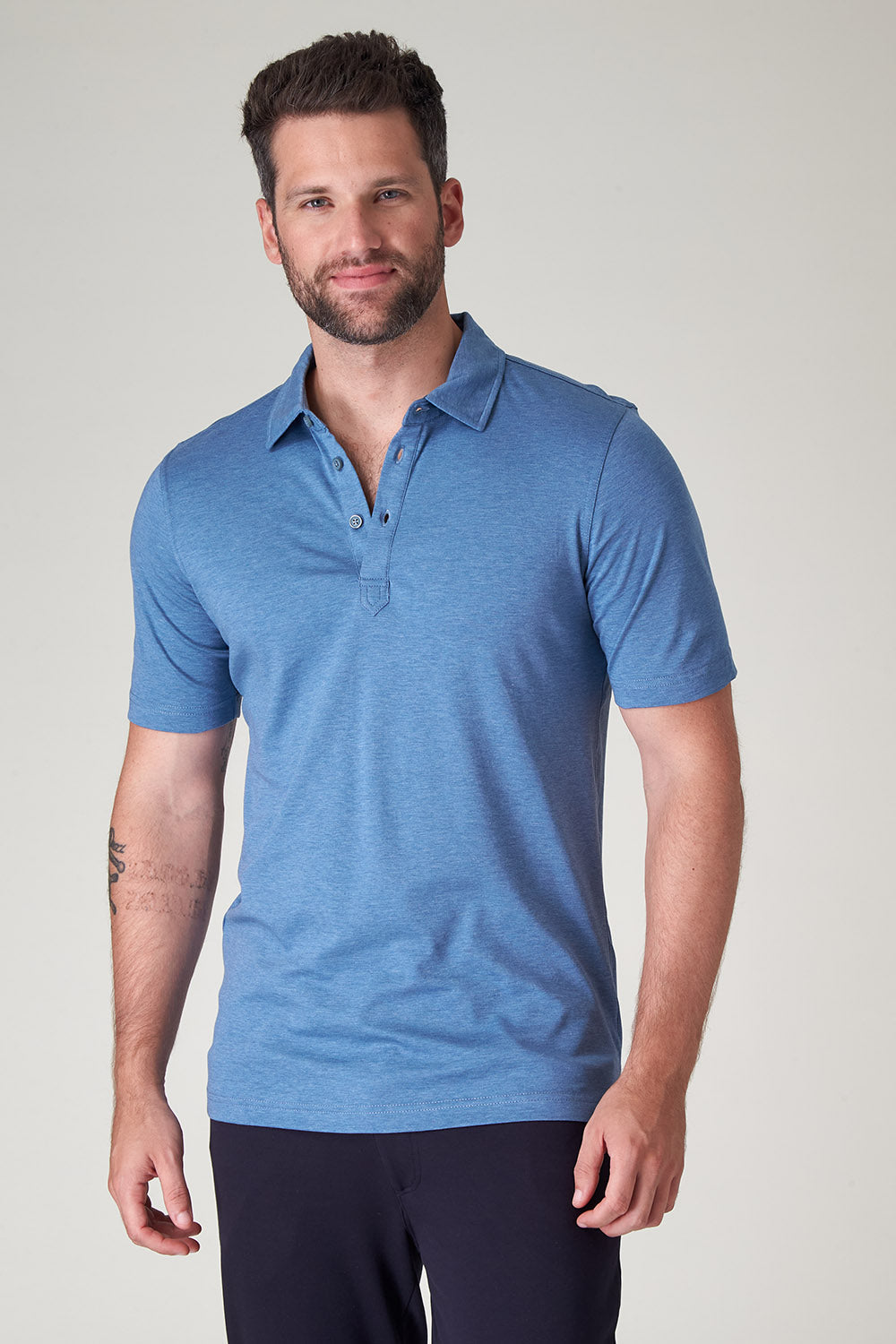 Raffi Sherwood Core Aqua Cotton 3-Button Short Sleeve Polo