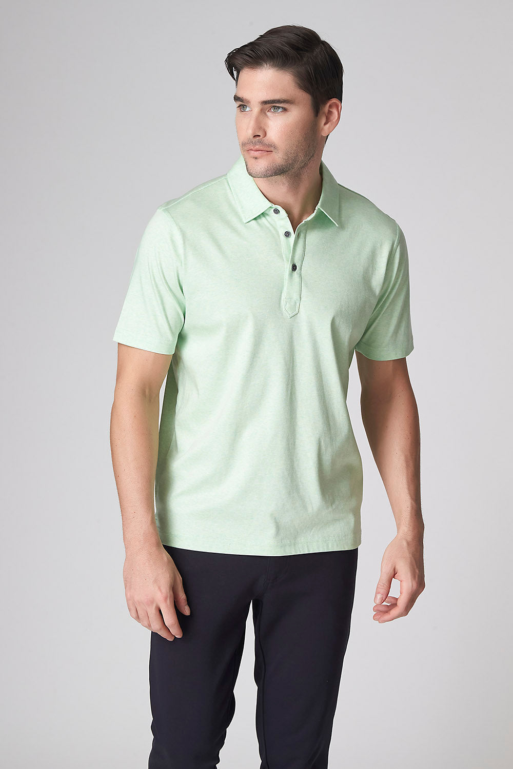 Raffi Sherwood Core Aqua Cotton 3-Button Short Sleeve Polo