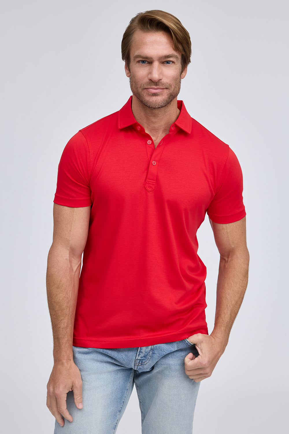Raffi Sherwood Core Aqua Cotton 3-Button Short Sleeve Polo