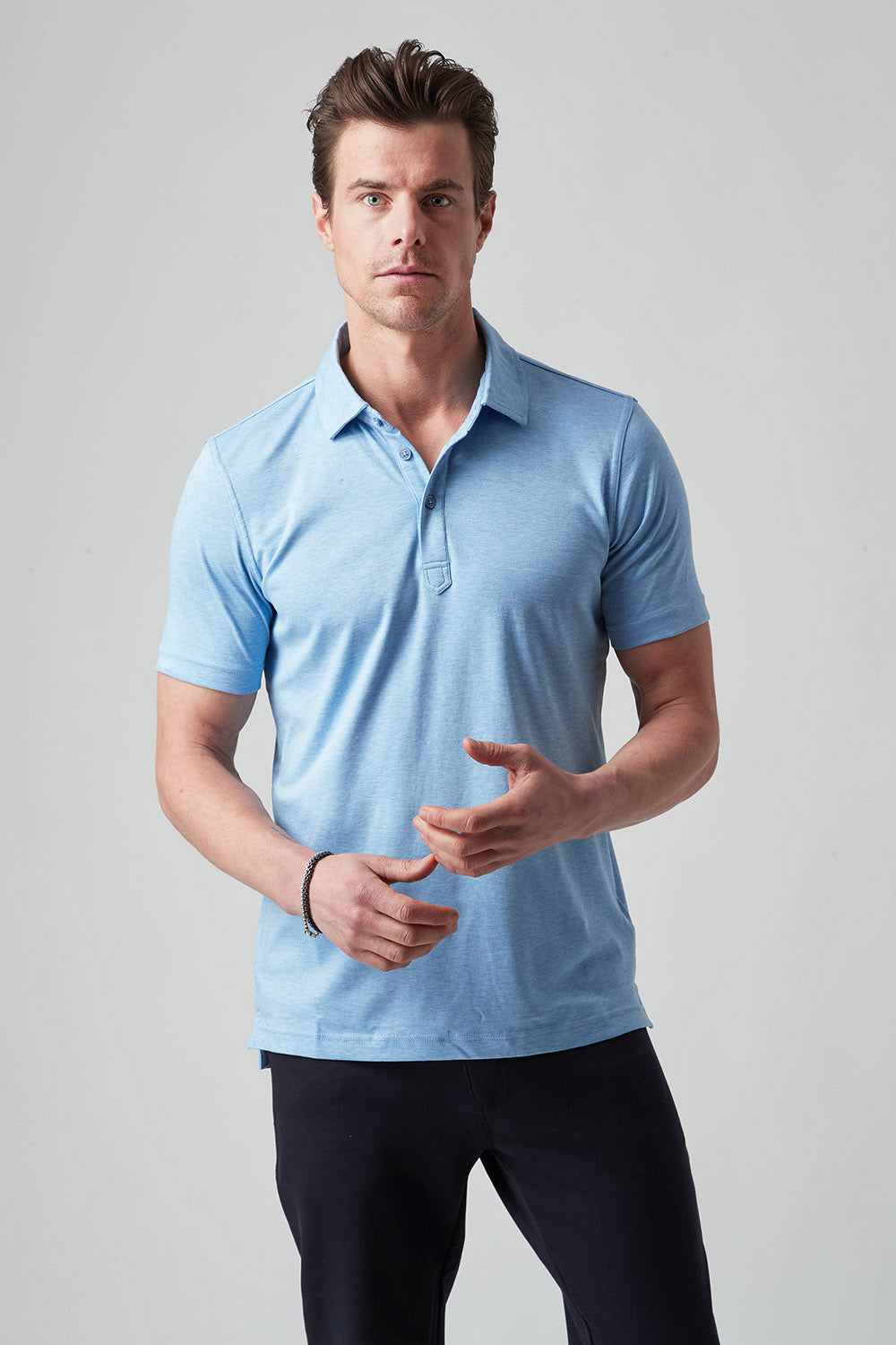 Raffi Sherwood Core Aqua Cotton 3-Button Short Sleeve Polo