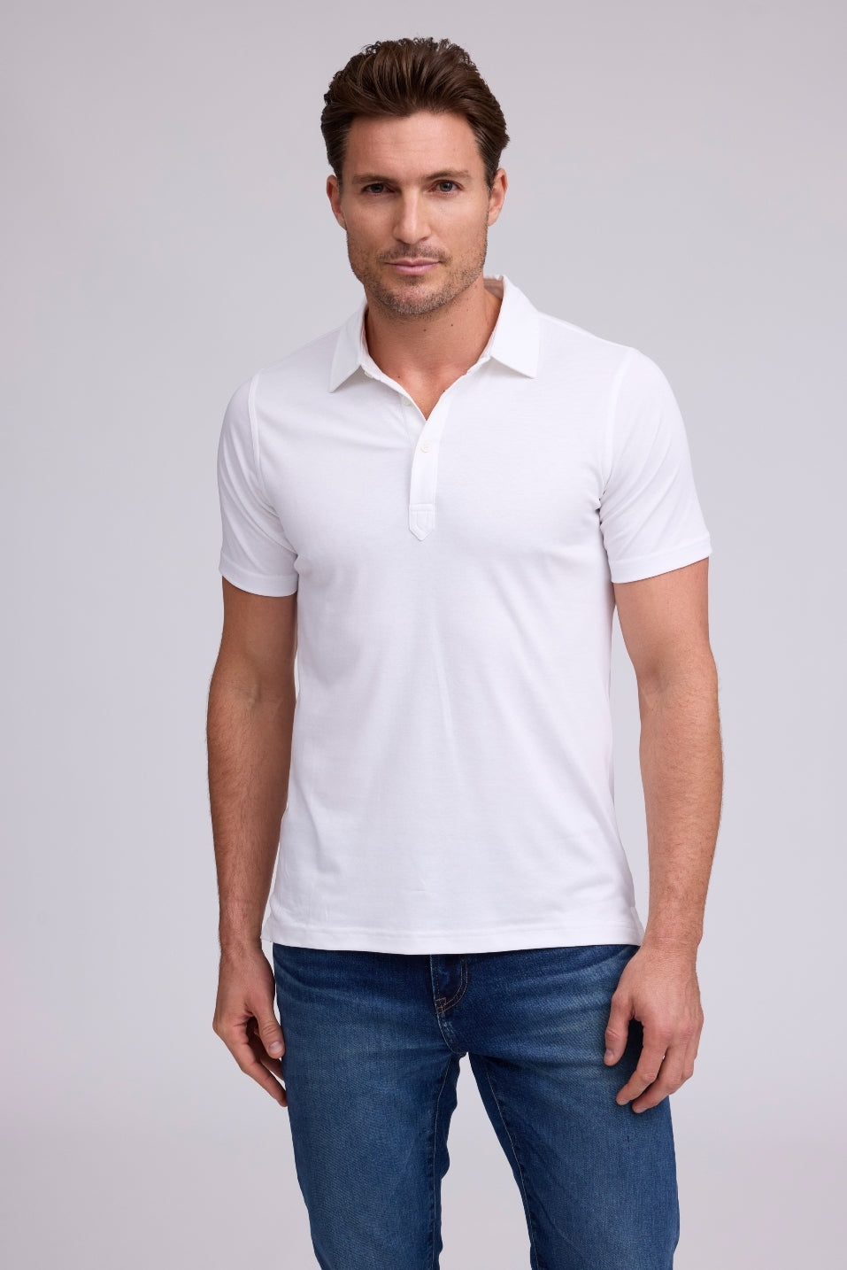 Raffi Sherwood Core Aqua Cotton 3-Button Short Sleeve Polo
