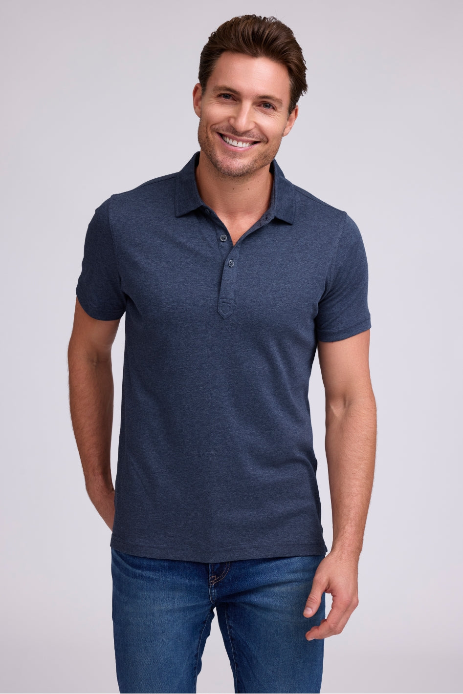 Raffi Sherwood Core Aqua Cotton 3-Button Short Sleeve Polo