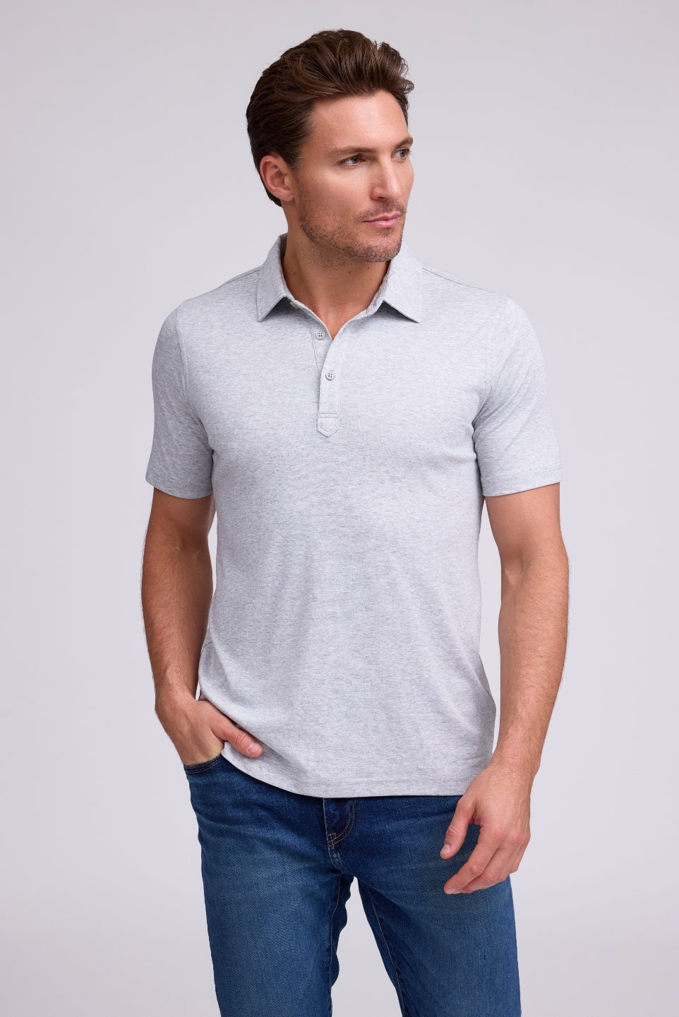 Raffi Sherwood Core Aqua Cotton 3-Button Short Sleeve Polo