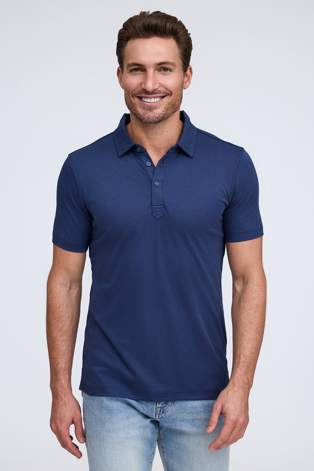 Raffi Sherwood Core Aqua Cotton 3-Button Short Sleeve Polo